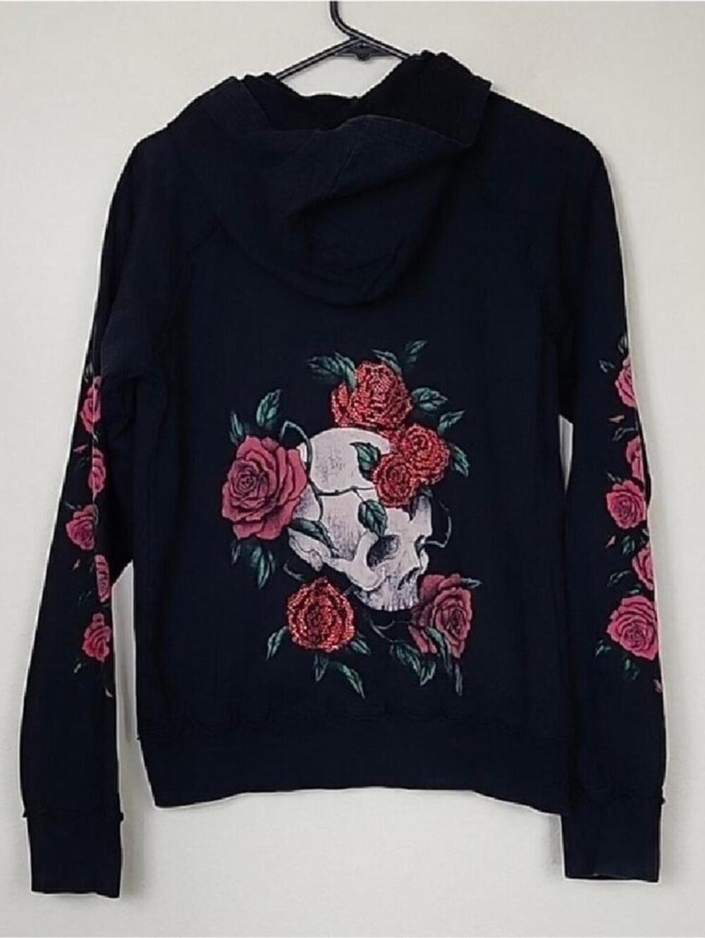 Large Sinful Affliction Rose Skull Gothic Hoodie Jacket